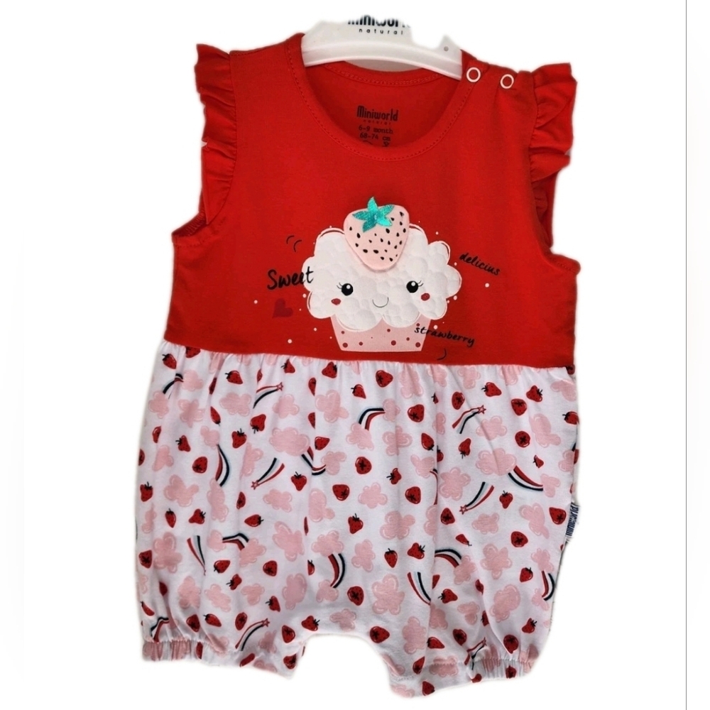 Baby Romper Ruffle Sleeve Strawberry Desing Size 0-3 & 6-9 Months